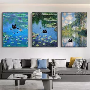 Claude Monet Tác Phẩm Nghệ Thuật Thú Vị Mèo Đen Dễ Thương Lotus Pond Poster Canvas Tranh Treo Tường Nghệ Thuật Hình Ảnh Cho Phòng Khách Trang Trí Nhà Không Khung
