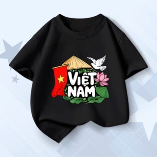 Áo thun ngắn tay bé trai phong cách xe buýt, cờ Việt Nam, đội hình quân đội, mặc ngoài dễ chịu