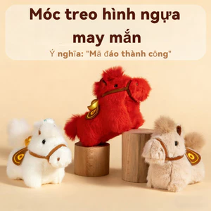 Móc khóa ngựa bông mang thỏi vàng 2026 Năm Ngọ – Mã đáo thành công, treo balo/túi/xe hơi, quà Tết dễ thương