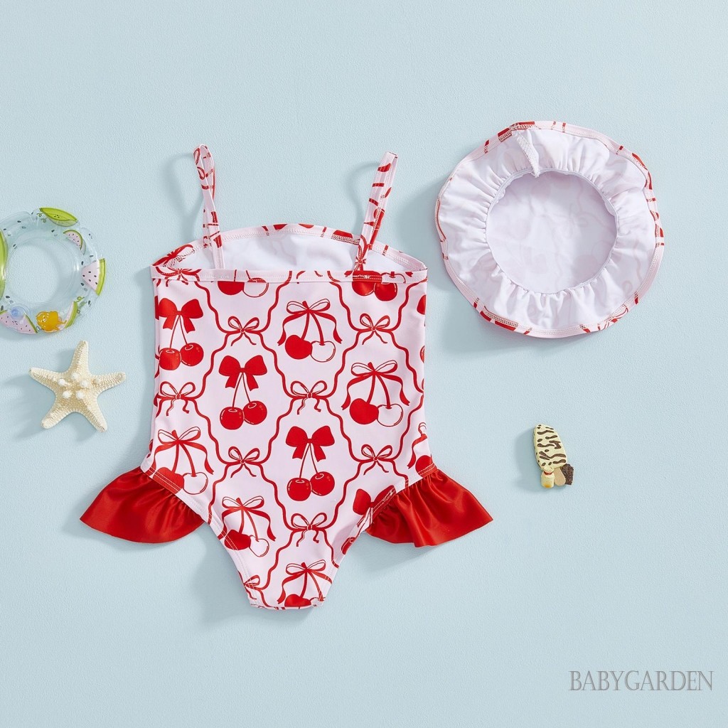 Bộ đồ bơi bé gái mới biết đi có mũ nơ hoa Spaghetti Dây đeo Bộ đồ tắm cho bể bơi đi biển