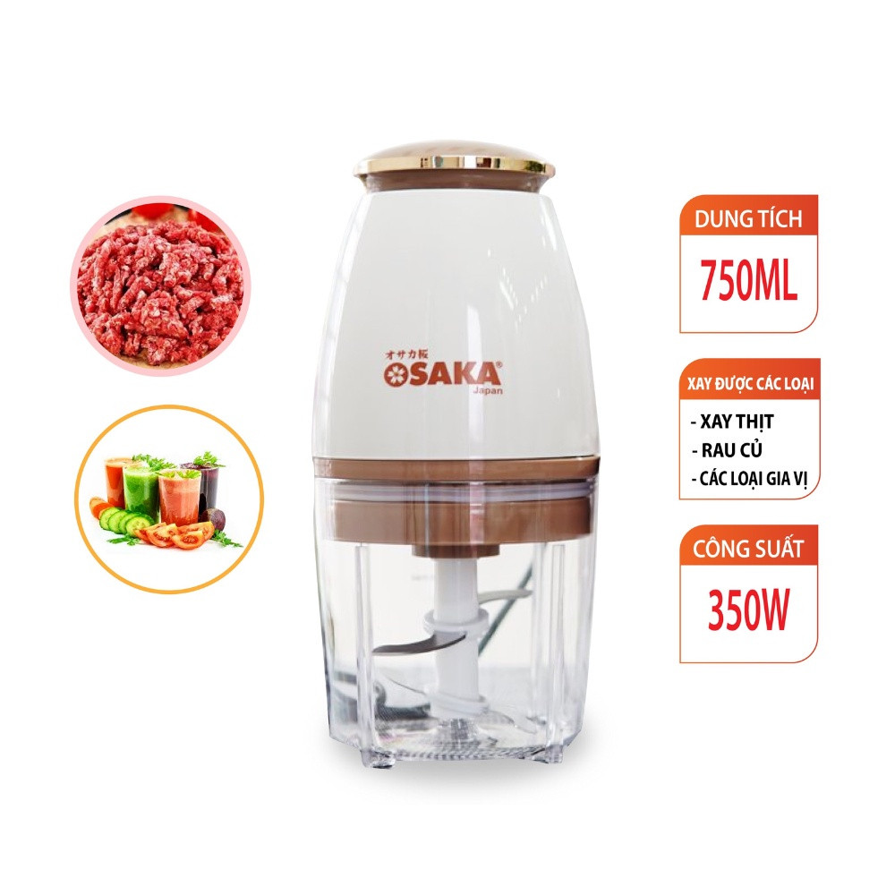 Xay Thịt Cá Rau Củ-Xay Sinh Tố-Xay Đá，Máy Xay Đa Năng OSAKA Nắp Đồng Japan Cao Cấp FP126P Dung Tích 750ml-350W
