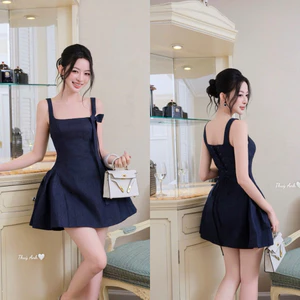 ĐẦM JEAN DÂY CỔ U ĐAN DÂY LƯNG FORM XOÈ BYJOLIE