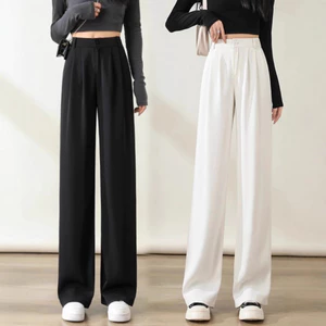 2025 Đen Phù Hợp Với Quần Ống Rộng Eo Cao Mỏng Hơn Nhìn Nẹp Thẳng Quần Drape Thời Trang Thường Ngày 5.12