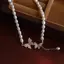 Bigapple Thanh Lịch Sáng Bóng Zircon Bướm Ngọc Trai Mặt Dây Chuyền Choker Dây Buộc Cho Bé Gái Nữ Nữ Có Thể Điều Chỉnh Mới Trang Sức Thời Trang RDG