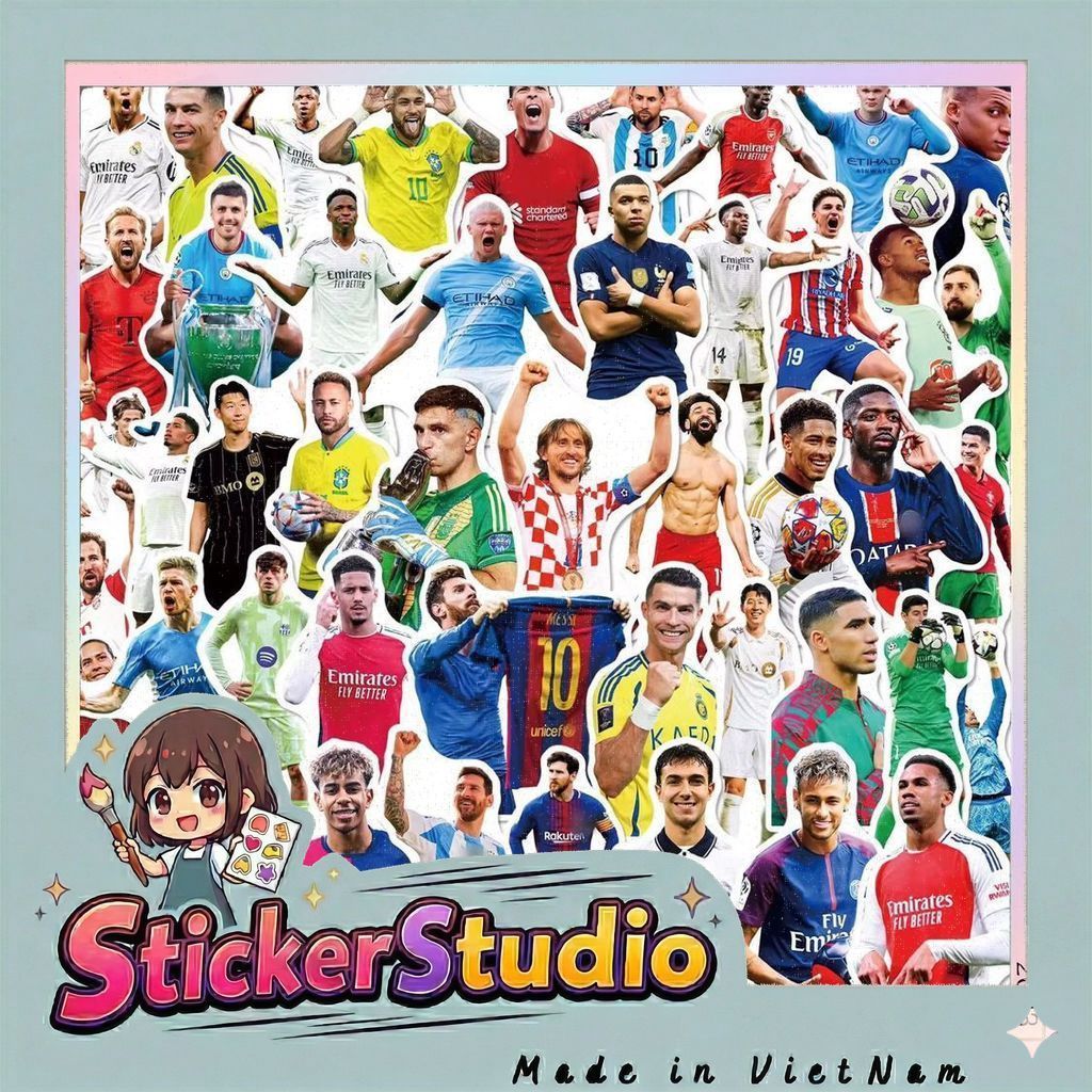 100 sticker cầu thủ bóng đá phù hợp trang trí chuẩn bị world cup 2026 chống nước tốt