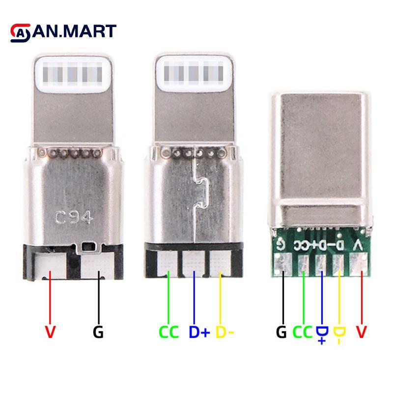 AN.MART Sạc Nhanh Type-C USB 65W 5A Đầu Nối Nam Hàn Với 5Pin PCB + Loại A Nam 6 Pin USB DIY Bộ Sạc Dữ Liệu OTG VN