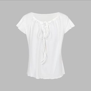 Nơ Dây Rút Phối Ren Áo Thun Nữ Mùa Hè Nhẹ Nhàng Rời Cảm Giác Ôm Hơn Phong Cách Hàn Quốc Nẹp Xếp Ly Top 0513