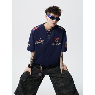 Áo thun thêu biểu tượng cao cấp dành cho nam và nữ Retro Street