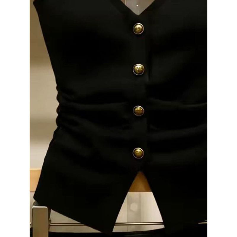 [Giảm giá trong thời gian có hạn] 2026 Phong cách mới Pure Desire Style Cổ chữ V màu đen Áo yếm một vành mùa hè Phong cách mới Thời trang phù hợp với S