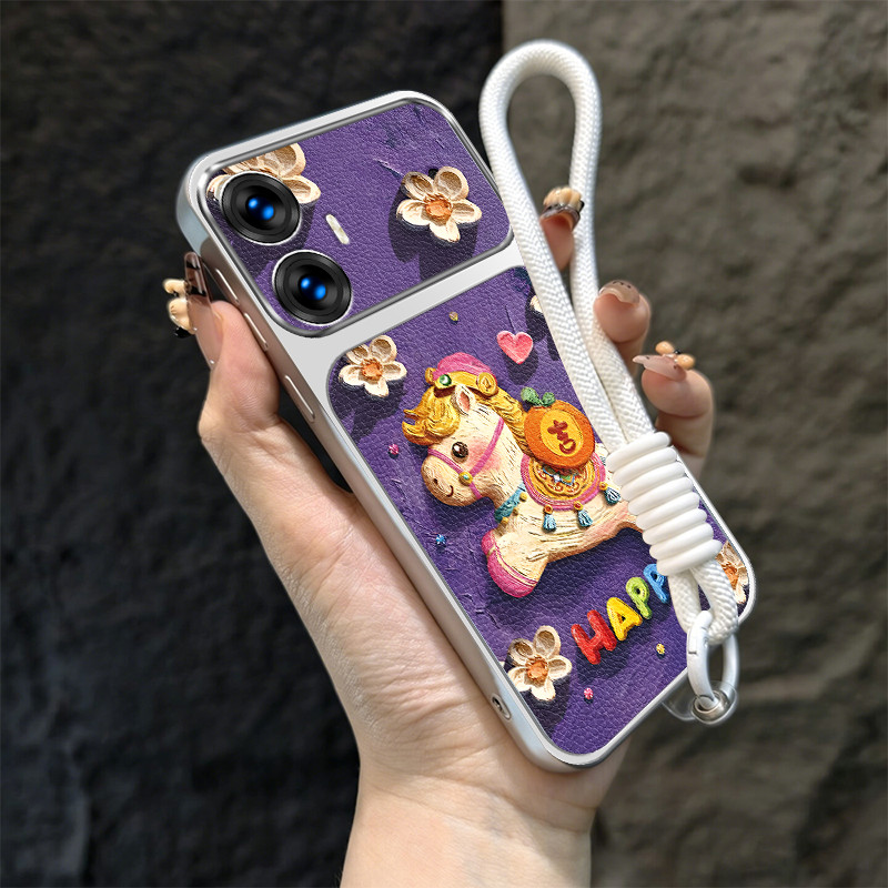 Ốp Lưng Cho OPPO Reno 11f reno11 F 11 f f25 pro a79 5g Vỏ Điện Thoại Vỏ Mềm Silicon Chống Sốc Thiết Kế Mới Thẩm Mỹ Tím Con Ngựa Dễ Thương Cho Bé Gái Có Dây Buộc TBZSFM1