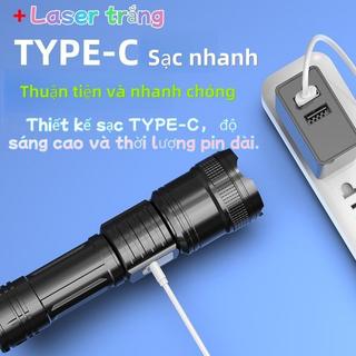 Đèn pin laser trắng màn hình kỹ thuật số, siêu sáng, thời lượng pin dài, đèn pin sửa chữa khẩn cấp đa chức năng ngoài