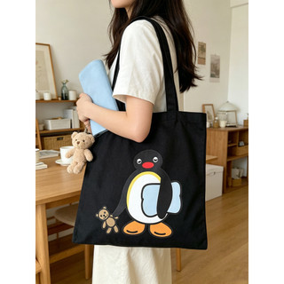 Chim cánh cụt Pingu dễ thương với túi Tote vải gấu bông - Túi đeo vai dung tích lớn dành cho học sinh, nhiều lựa chọn có sẵn