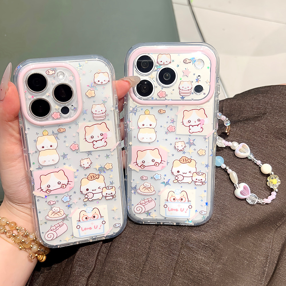 Ốp điện thoại Acrylic Star Cat Chain cho iPhone 17 Pro Max 16 15 Pro Max Vỏ bảo vệ chống sốc