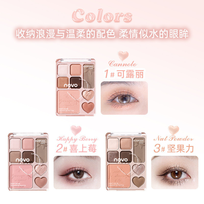 NOVO Palette 8 màu Sweet Holiday - [3in1: Mắt+Má+Highlight] tone đất, makeup nhẹ