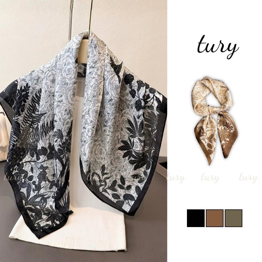 Khăn Lụa Unisex nam Nữ 70 - Tury - Khăn Lụa Họa Tiết Hoa Lá Vintage - KL113