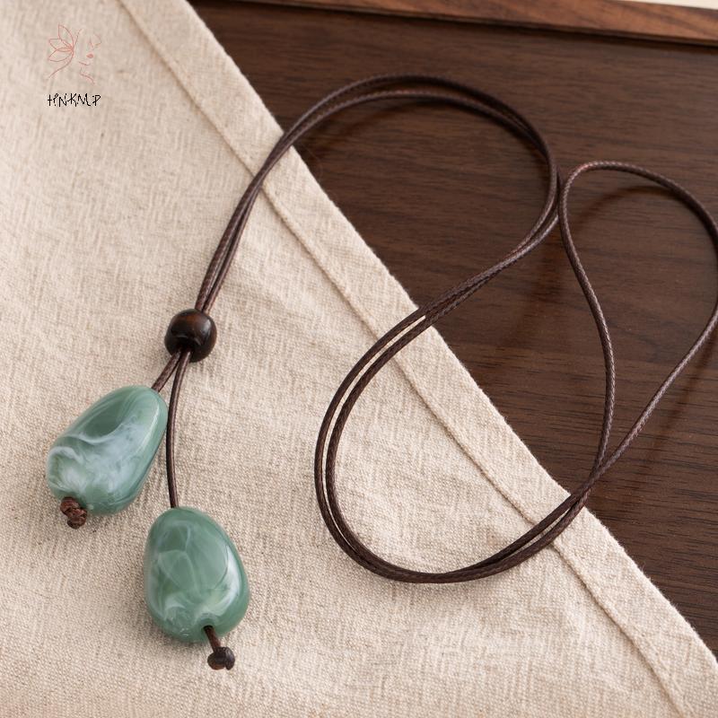 HNKMP Mặt dây chuyền hình bầu dục dài thanh lịch Nelace Hệ thống rừng phong cách Trung Quốc mới Đơn giản Vintage Zen Thiết kế thời trang Phụ kiện trang sức.