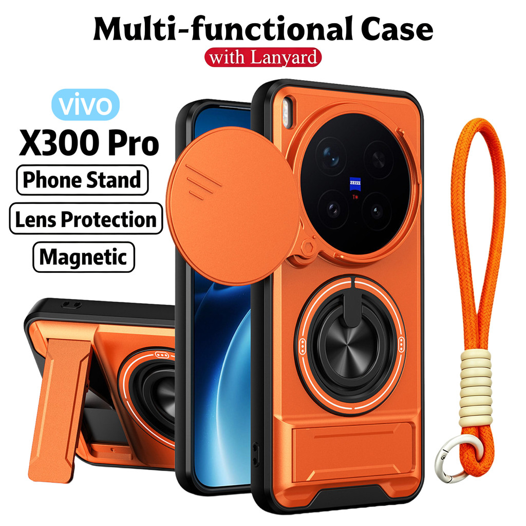 Thích Hợp Cho Vivo X300 Pro Ultra X200 FE 5G 360 Nhẫn Đứng Ốp Lưng Điện Thoại Dây Có Vỏ Máy Ảnh Gắn Xe Từ Tính Chống Sốc Bảo Vệ Toàn Diện