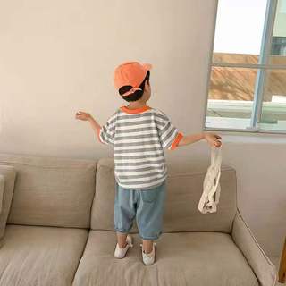 Trẻ Em Slub Cotton Thoải Mái Thoáng Khí Sọc Ngắn Tay Bé Trai Màu Sắc Tương Phản Nửa Tay Top Mùa Hè Bé Gái Đáy Áo Sơ Mi