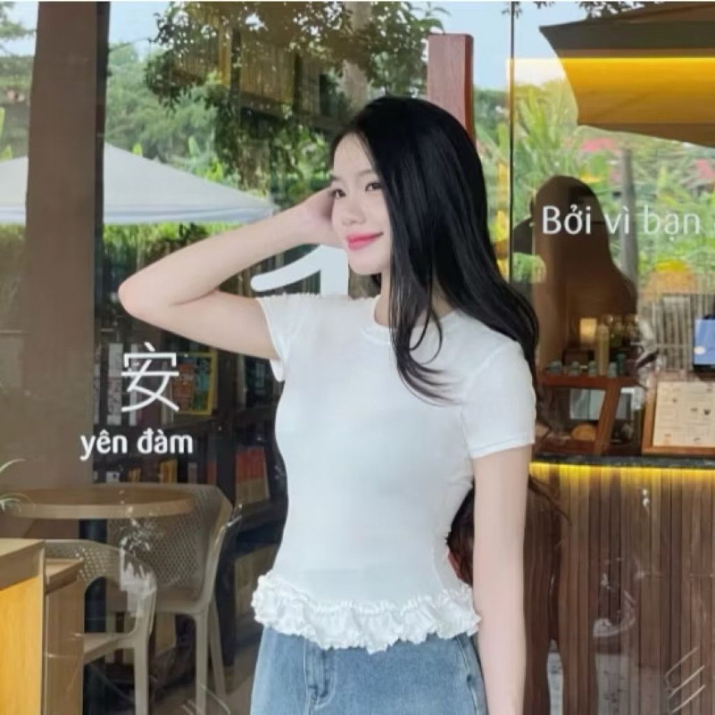 Áo Thun Nữ Gấu Bèo , Áo Cổ Tròn Cộc Tay Viền Bèo Thun Cotton Mịn Mát BigSize M2257 - SamHi Closet