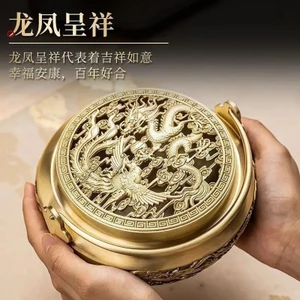 Lư Hương Dùng Xông Trầm Đốt Nhang Trầm Bằng Đồng Đúc Nguyên Chất Họa Tiết Rồng Phượng