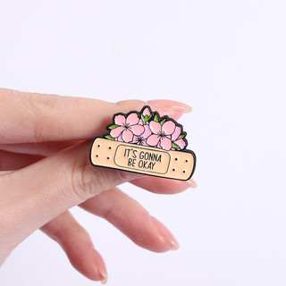 Văn bản truyền cảm hứng tích cực: Trâm cài men vành hiệu kim loại họa tiết hoa anh đào, phụ kiện balo pin - quà tặng ý nghĩa