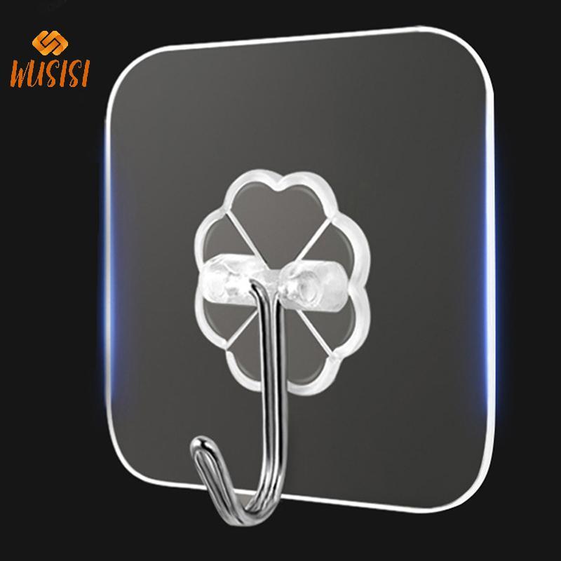 [WUSISI] 10 Móc treo tự dính chắc chắn bằng thép không gỉ trong suốt Móc treo chìa khóa cho nhà bếp Phòng tắm Tường cửa đa chức năng MỚI