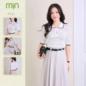 Áo Polo nữ họa tiết lỗ hoa PL10 MỊN VN Cộc Tay, Cổ Bẻ Bo Viền, Cotton Dệt kim co giãn