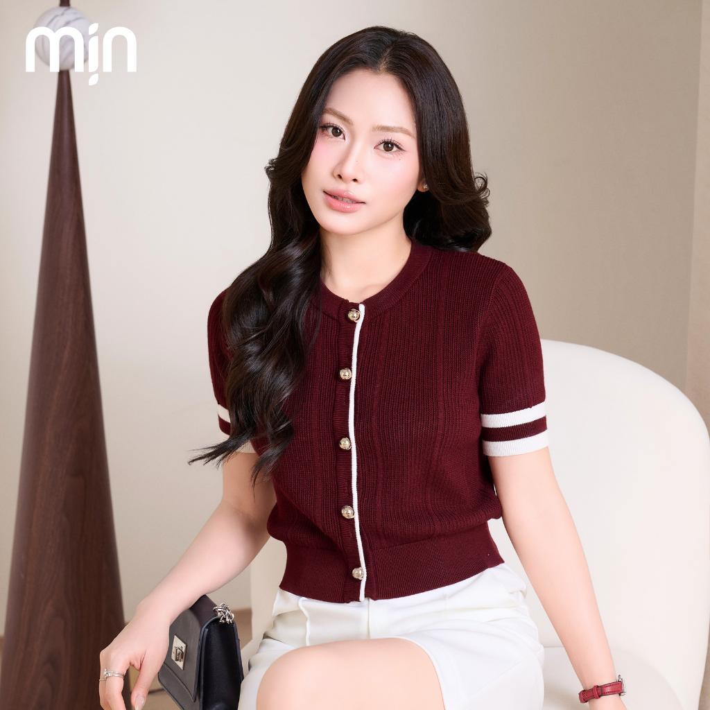 Áo Cardigan Dệt Kim Phối Line, Tay Ngắn, Bo Eo, Chất liệu Cao cấp, thời trang nữ MỊN PL17