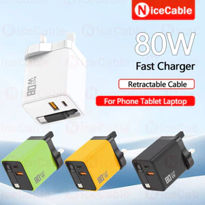Bộ sạc nhanh 80W GaN với cáp có thể thu vào Loại C Bộ sạc đính kèm từ tính Cắm di động và chạy GaN Cắm Sạc điện thoại cho máy tính bảng điện thoại