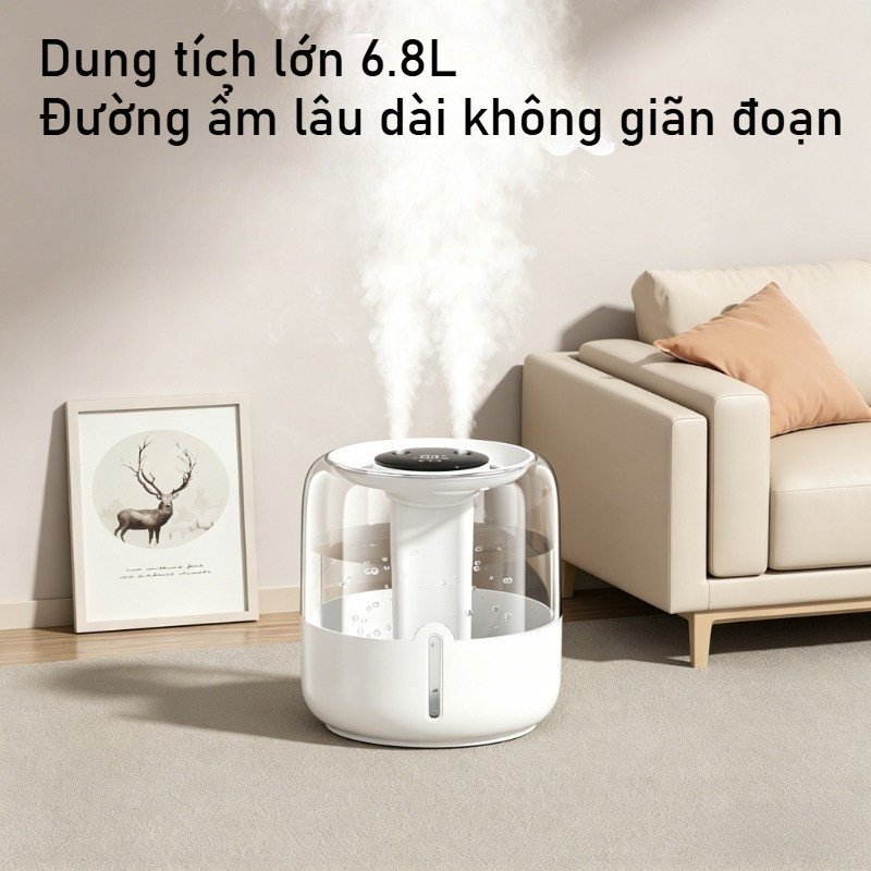 Máy tạo độ ẩm không khí phun sương Nano kép, Màn hình hiển thị nhiệt độ LED có đèn ngủ, Hoạt động im lặng, Giao diện USB