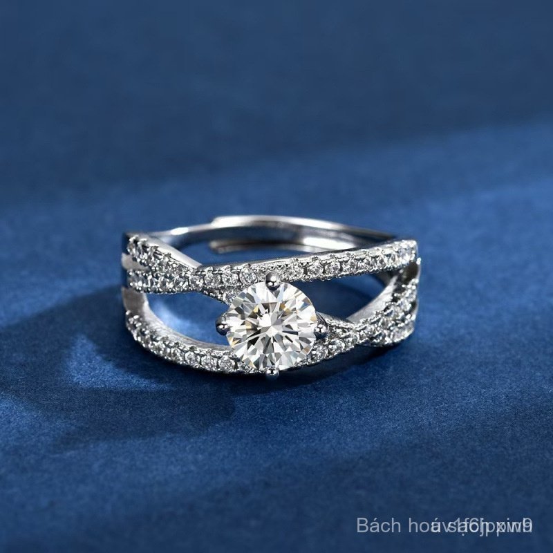 Nhẫn đính hôn hợp kim titan có thể điều chỉnh, nhẫn đính hôn dành cho nữ, đá moissanite...
