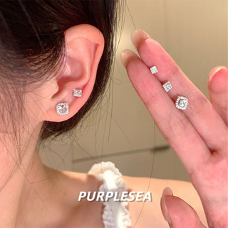 Bông Tai Bạc 925 Chân Vuông Zirconia Bông Tai Dành Cho Nữ Bạc Hàn Quốc Khối Nhỏ Ánh Sáng Sang Trọng Đa Năng Thanh Lịch Bông Tai Thời Trang