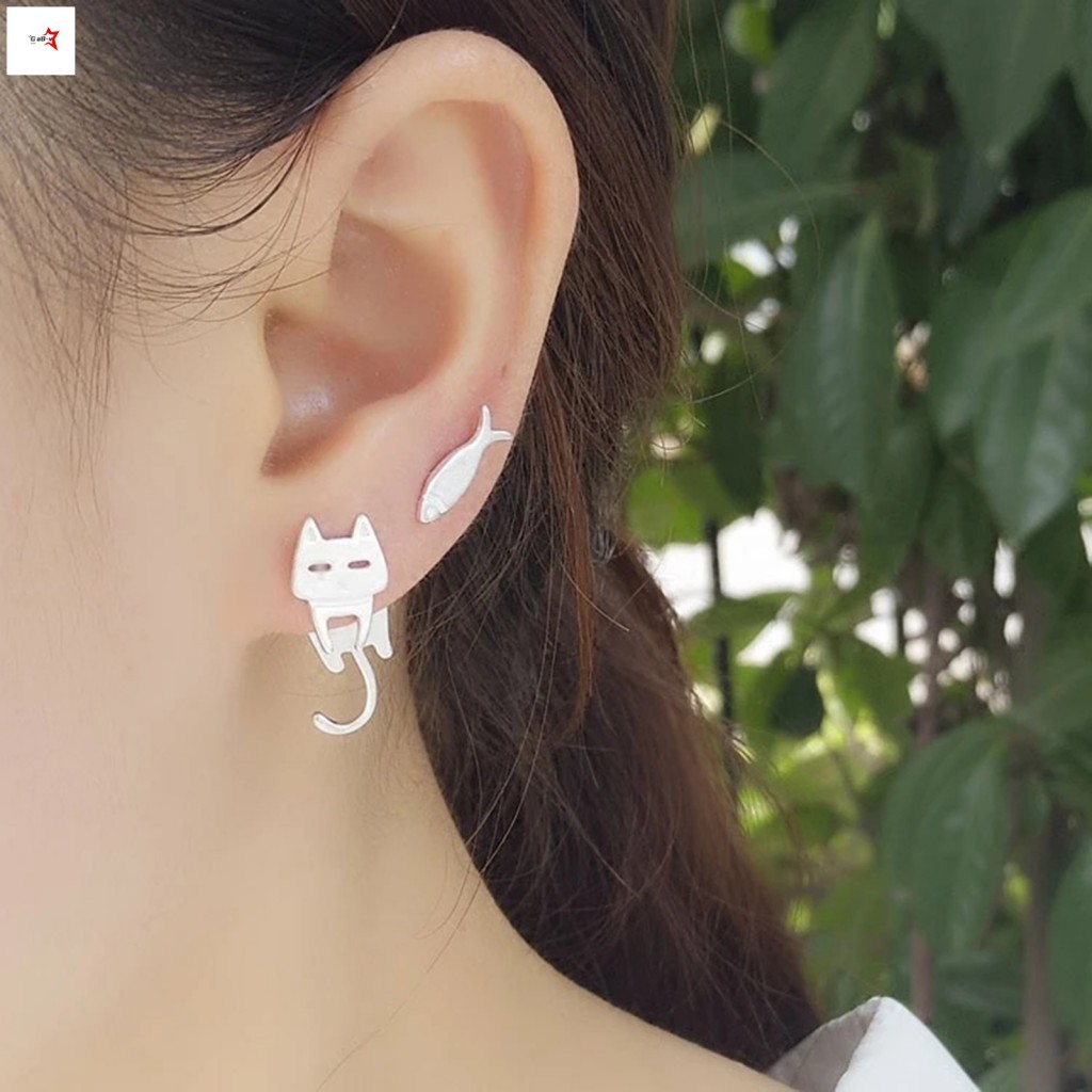 Bông Tai Mèo & Cá Cho Nữ Bông Tai Thời Trang Thiết Kế Bất Đối Xứng Món Quà Trang Sức