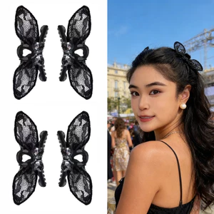Mới Ren Thỏ Tai Nơ Tóc Nhỏ Vuốt Kẹp Tóc Công Chúa Kẹp Tóc Cho Nổ Bên