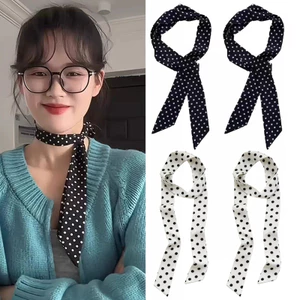 Mới 1 Nhẹ Đen Trắng Chấm Bi Khăn Lụa Mùa Hè Khăn Cổ Cho Nữ Hàng Ngày