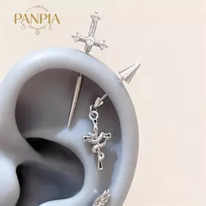 PNPIA- Thời Trang Mới Chéo Xương Tai Móng Tay Sáng Bóng Zircon Hợp Thời Trang Bông Tai Dành Cho Nữ Cơ Thể Xuyên Phụ Kiện