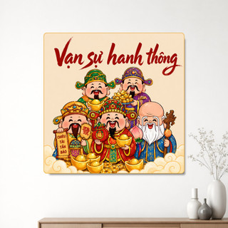 Tranh Tráng Gương Ngũ Lộ Thần Tài, Câu Chúc Hay Và May Mắn - Treo Phòng Làm Việc, Phòng Khách, Cửa Hàng, Làm Quà Tặng