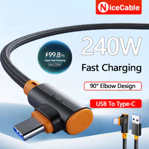 Cáp dữ liệu sạc siêu nhanh 10A 240W 90° Thiết kế khuỷu tay Cáp chơi game dệt 480Mbps Truyền dữ liệu USB sang Type C Cáp dữ liệu cho máy tính bảng điện thoại