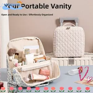 Túi trang điểm EBINLANDS, Túi đựng du lịch đa chức năng dung tích lớn, Túi đựng mỹ phẩm Quilted di động