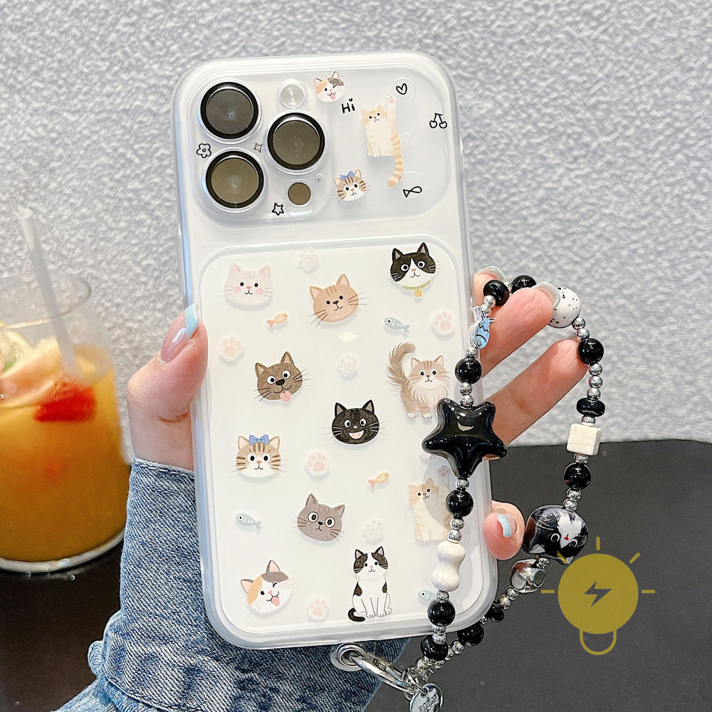 Phone Case For iPhone 17 Pro Max 16 15 14 Cute TPU Cartoon Keychain Chain Cat Aesthetic Korean Cute