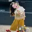 Bé gái mùa hè phong cách mới Phong cách công chúa Ngôi sao Người khâu áo thun ngắn tay + Quần ống rộng thời trang Bộ đồ hai mảnh
