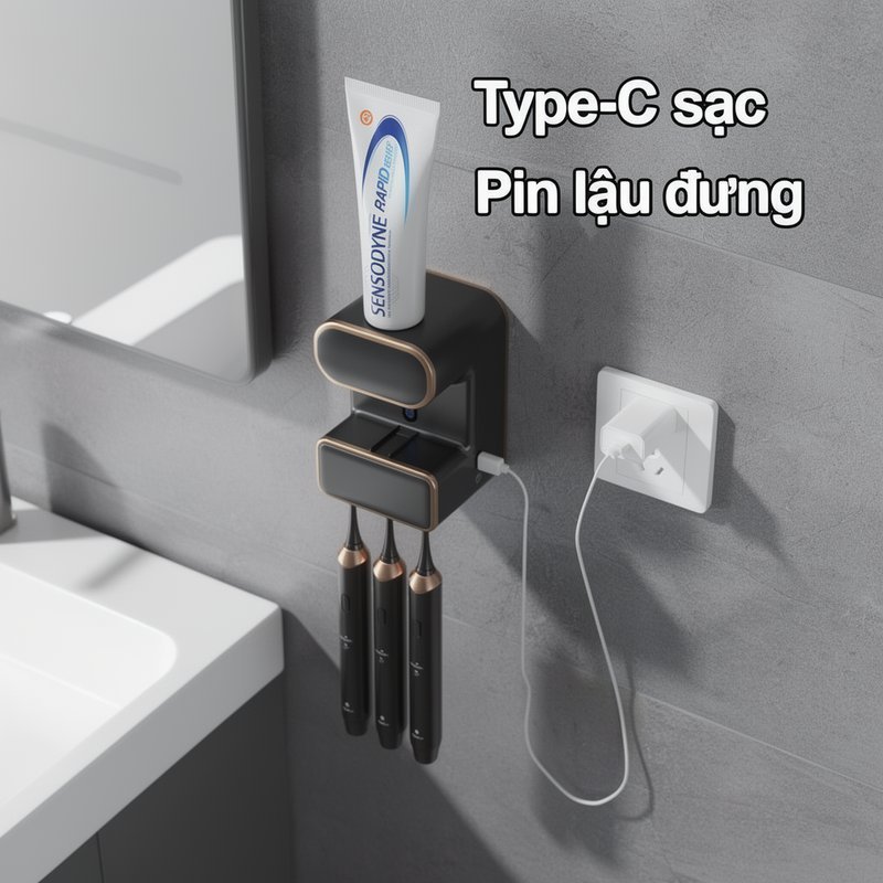 Máy tiệt trùng bàn chải đánh răng UV KLS-958, cảm biến thông minh, bộ phân phối kem đánh răng tự động