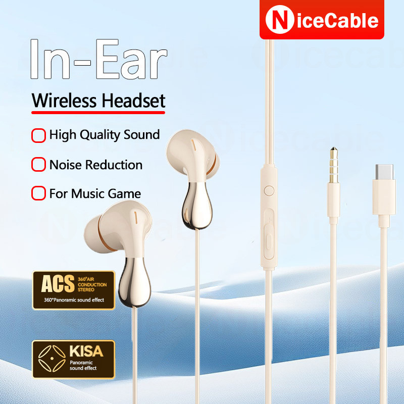 Tai nghe có dây trong tai, giảm ồn, âm HiFi 360° vòm, đầu silicon mềm, cắm và chạy, Type-C/3.5mm
