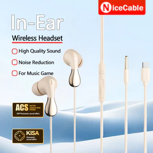 Tai nghe có dây trong tai, giảm ồn, âm HiFi 360° vòm, đầu silicon mềm, cắm và chạy, Type-C/3.5mm