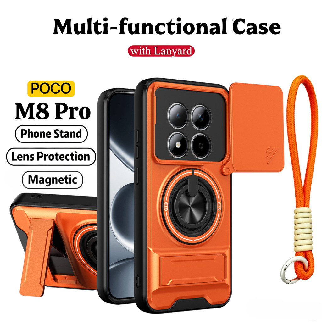 Ốp Điện Thoại Đa Năng Sang Trọng Thích Hợp Cho POCO M8 M7 M6 Pro 5G Dây 360°Giá đỡ vòng có vỏ máy ảnh Vỏ bảo vệ toàn diện chống sốc