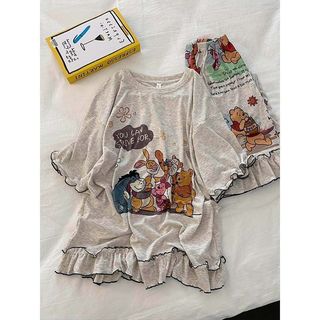Phong Cách Hàn Quốc Dễ Thương Winnie the Pooh Hoạt Hình In Loungewear Niche 2026 Phong Cách Mới Ren Quần Ngắn Tay Bộ Đồ Ngủ Nữ 5.19