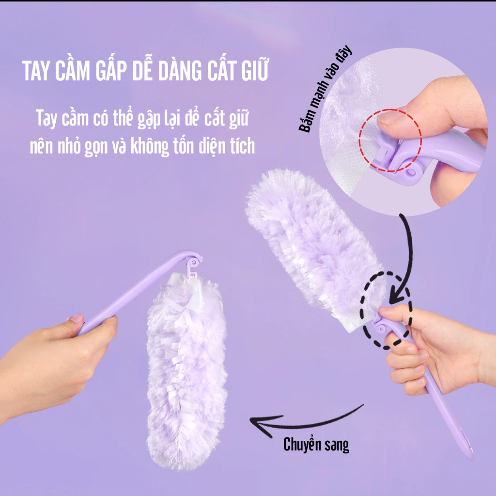 Cây Lau Bụi Tĩnh Điện Hút Bụi Kèm 6 Đầu Chổi Thay Thế, Chổi Phủi Bụi Nội Thất Ô Tô Hút Lông Tóc Đa Năng