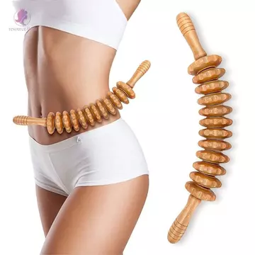 RESOURCE LIMIT Cong Massage Stick, 12 Con Lăn Massage Bằng Gỗ Đa Năng Con Lăn, Bánh Răng Rãnh Gỗ Cellulite Giảm Cơ Gỗ Con Lăn Gậy Mông