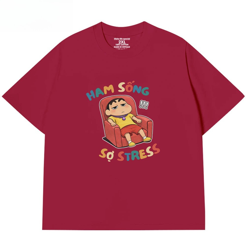 （Giao hàng 24h）Angela Áo Thun In Chữ Hài Hước Ham Sống Sợ Stress Câu Nói Văn Phòng Công Sở Form Rộng Cototn 230gsm