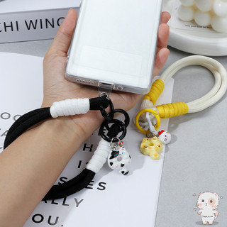 【Chamvn】Dây đeo điện thoại dệt hình mèo Xiêm cho bé gái mặt dây chuyền hình hoạt hình đeo ba lô máy ảnh
